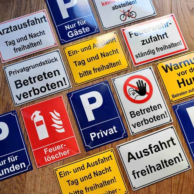 Emaille Parkplatz und Grundstueckbeschilderungilder